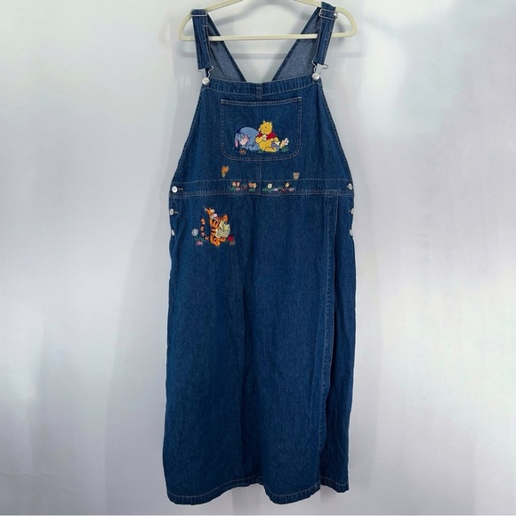 Disney Dresses & Skirts - Vintage Disney Winnie the Pooh Embroidered Denim Midi Dress Overalls Size 2X